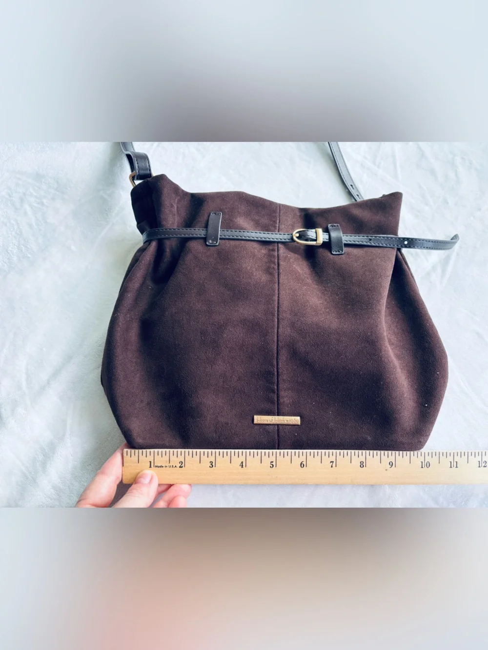 House of Harlow 1960 Brown Faux Suede Crossbody Shoulder Bucket Bag